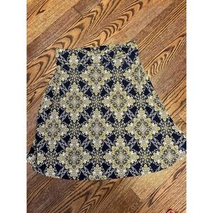 Colette Skirt Women Large Blue Yellow Medallion Print Fit Flare Pull On Stretch
